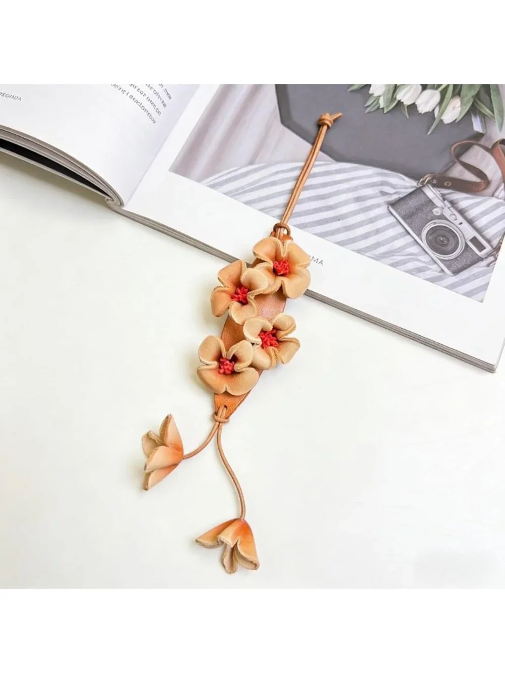 Boho Genuine Leather Flower Keychain | Cute Bag Charm for Handbags & Totes